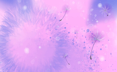 Stylish delicate flying dandelion background.