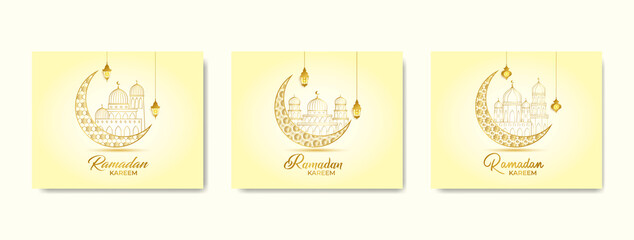 Ramadan Kareem holy month card cover design, golden color