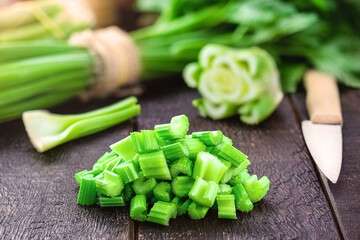 sliced ​​celery, healthy cooking ingredient, sliced ​​vegetable pieces