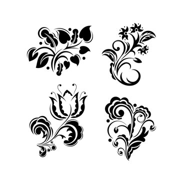 Set of Pattern with flowers in Simple style. Good for backgrounds and prints. Vector illustration.
