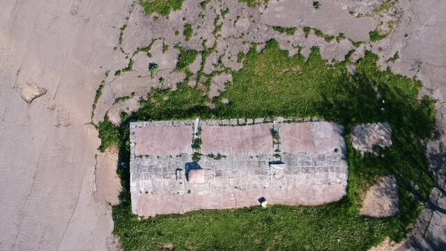 Aerial view with the drone of a cistern for the collection of rainwater in the forest of Bitonto, Apulia