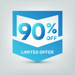 90% Blue Price Tag. Discount 90% OFF Web Button. Special Discount Offer 90% Sale Badge. Eps 10 vector illustration.