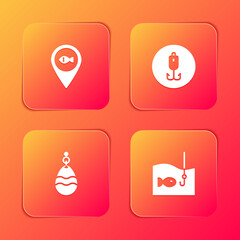 Set Location fishing, Fishing hook, spoon and with icon. Vector