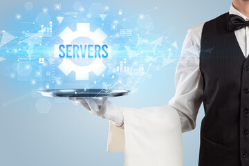 Waiter serving new technology concept