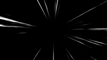 Abstract radial speed lines concept background. Horizontal light speed texture. Black motion backdrop for anime or manga style. Modern template effect for graphic design.