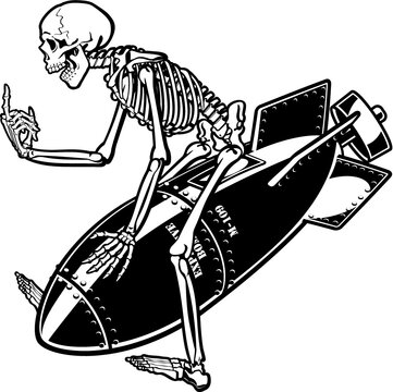 vector illustration of skeleton riding on air bomb 