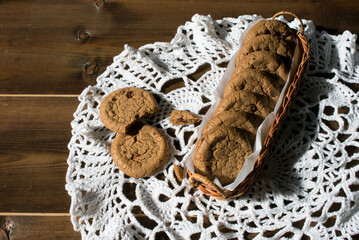 chocolate cake on wooden background