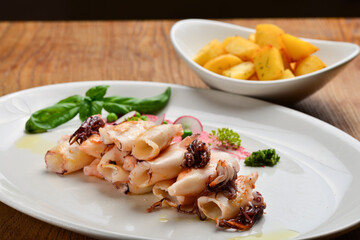 Fresh  grilled calamari served in an old Italian restaurant