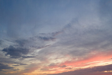 Naklejka na ściany i meble Beautiful orange sunset view from drone