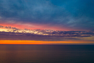 Fototapeta na wymiar Beautiful orange sunset view from drone