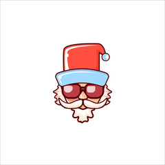 Santa Claus head with Santa red hat and hipster sunglasses isolated on white Christmas background. Santa label or sticker design