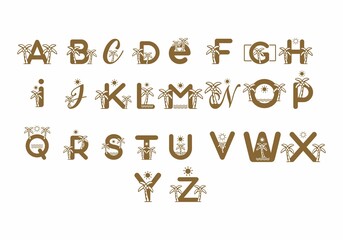 Brown color of A to Z initial letter in beach theme