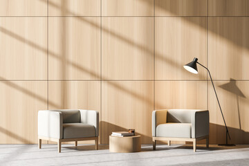Bright waiting room interior with two comfortable armchairs © ImageFlow