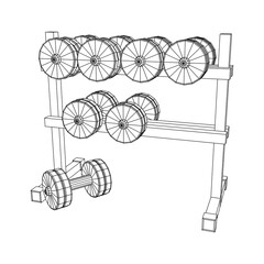 Fototapeta na wymiar Dumbbells Gym equipment. Bodybuilding, powerlifting, fitness concept. Wireframe low poly mesh vector illustration