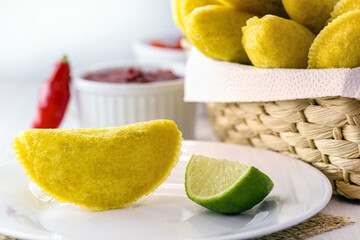 fried corn bread, fried corn flour pastry, stuffed with meat