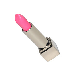 Open pink lipstick silver tube isolated