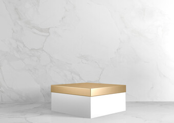 Square rectangle Pedestal white for cosmetic product on background granite white. 3d rendering