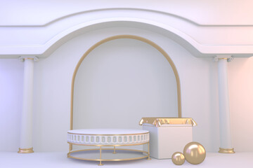 Pedestal Modern white podium blank space for cosmetic product. 3D rendering