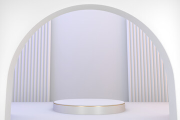 Modern pedestal white and gold for the presentation of cosmetic products. 3D rendering