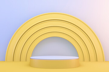 3d rendering. yellow Modern minimalistic mock up yellow podium abstract cylinder display.