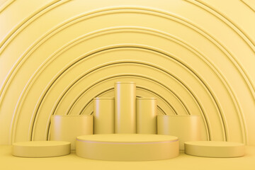 3d rendering. yellow Modern minimalistic mock up yellow podium abstract cylinder display.