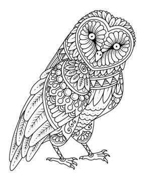 owl mandala decorative design. coloring page, tattoo design, print design