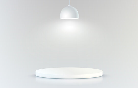 Stage podium with lighting, Stage Podium Scene with for Award Ceremony on grey Background. Vector