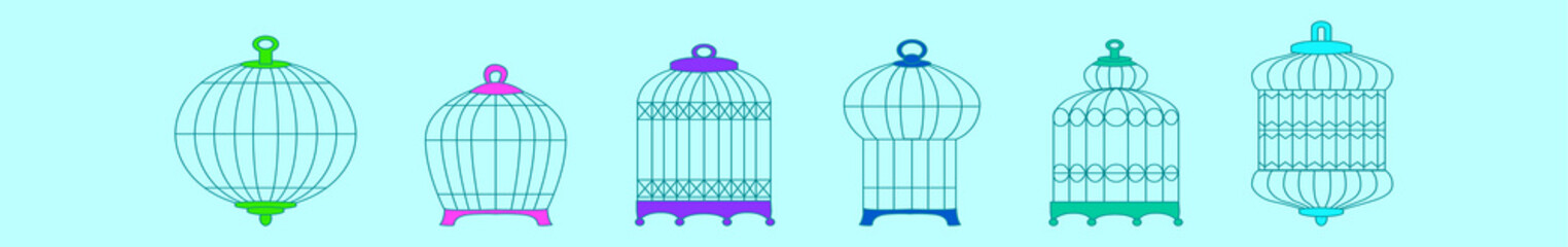 set of bird cage cartoon icon design template with various models. vector illustration isolated on blue background