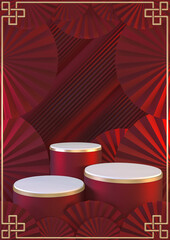 China red abstract Display vertical background for show product. 3D rendering