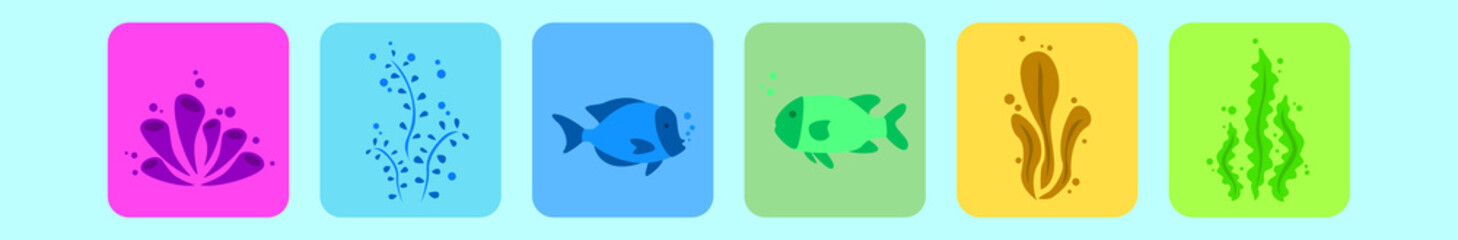 set of coral reef and fish cartoon icon design template with various models. vector illustration isolated on blue background