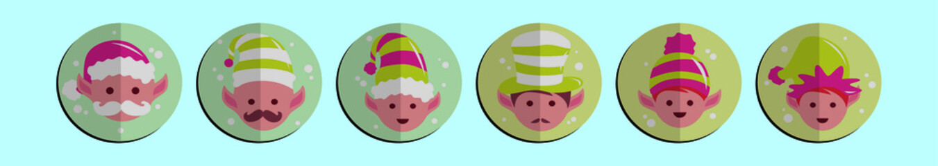 set of santa elves cartoon icon design template with various models. vector illustration isolated on blue background