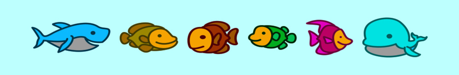 set of sea animals cartoon icon design template with various models. vector illustration isolated on blue background