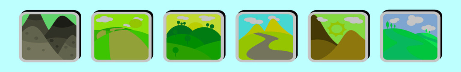 Fototapeta premium set of rolling hills cartoon icon design template with various models. vector illustration isolated on blue background