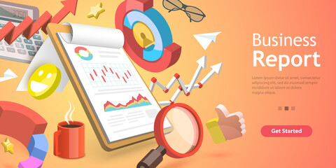3D Vector Conceptual Illustration of Business Report.