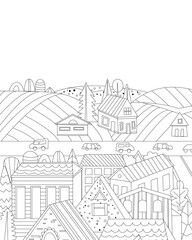 cute town with fields beyond for your coloring page
