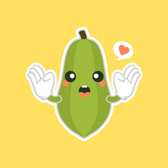 Cute and kawaii papaya character flat design vector illustration. tropical fruit vitamins and nutrition, healthy food and juice drink ingredient