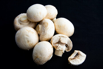 Mushrooms on a black background.