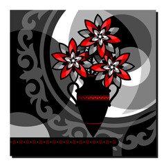 Stylized bouquet of red flowers. Abstract still life. Wall decor, poster design. Vector illustration.