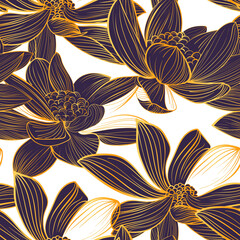 beautiful seamless pattern with hand-drawn flowers. Summer motifs in metallic gold tints. Ideal for banners, flyers, backgrounds, prints, invitations, fabrics. EPS10