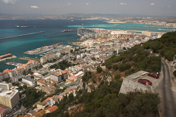 Fototapeta na wymiar View of the port of Gibraltar from Rock of Gibraltar in Andalusia,Spain, Europe 