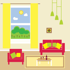 Cozy living room,flat desing vector illustration.