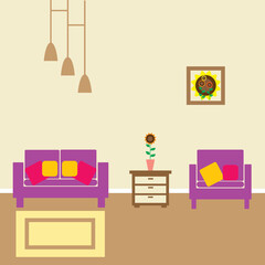 Cozy living room,flat desing vector illustration.