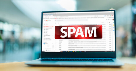 Laptop displaying the sign of spam on the internet