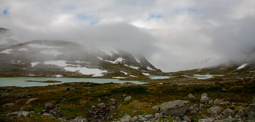 A view of a scenic road in Norway, during summertime. This is a view of the Gamle Strynefjellsvegen, a scenic road in Norway.