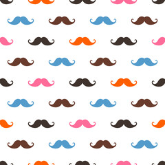 seamless mustache pattern on white, vector illustration
