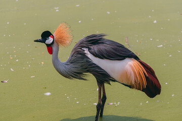 Bird in the nature looking for food. In the summer, the water in the streams begins to run low.