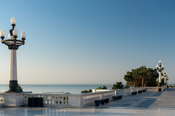 Baky skyline view from Baku boulevard or the Caspian Sea embankment. Baku is the capital and largest city of Azerbaijan and of the Caucasus region. © kosmos111