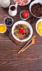 Healthy breakfast. Granola, muesli with fresh berries.