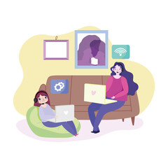 people working online