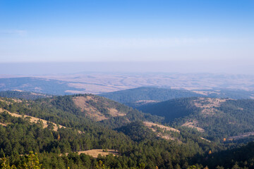 Landscape of mountains viewed from the mountain Divcibare in Serbia